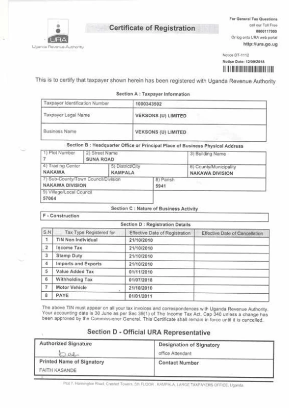 Certificate of Registration image