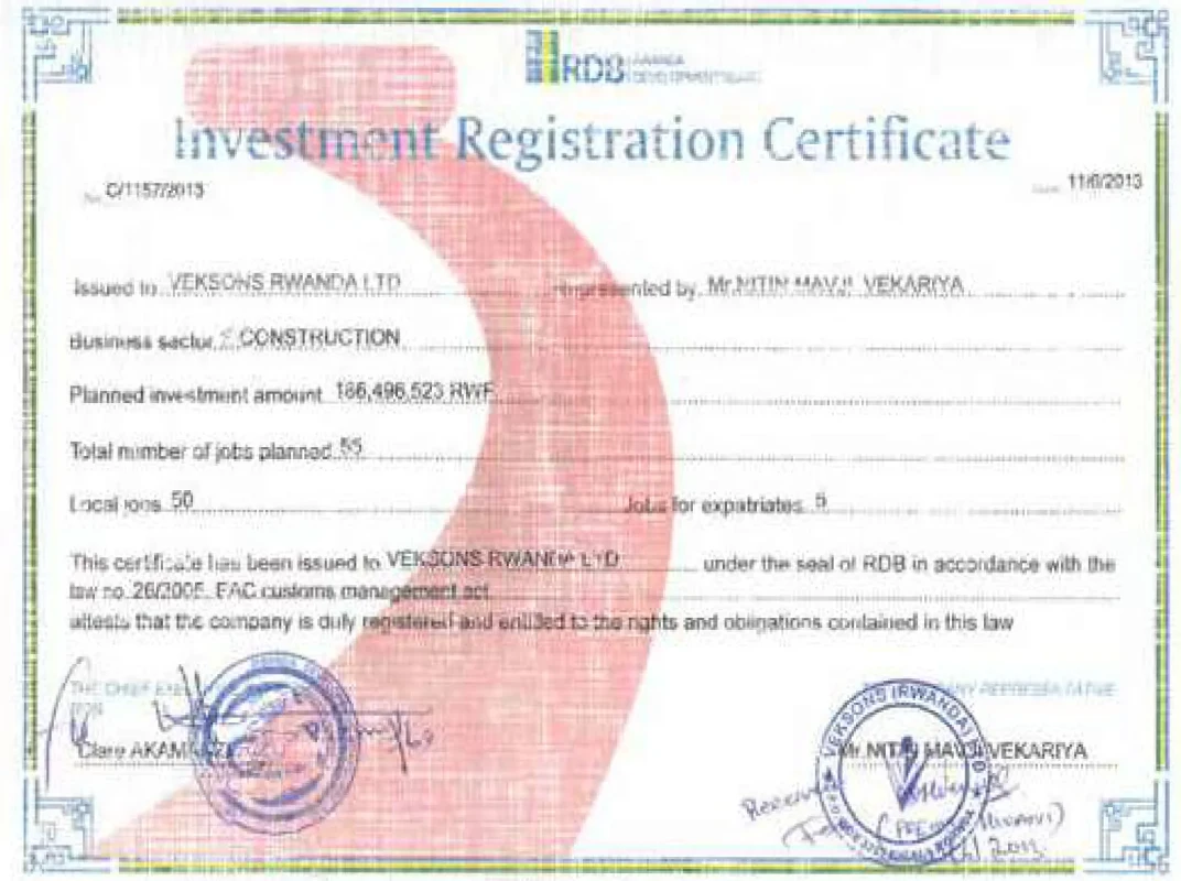 Investment Registration Certificate image