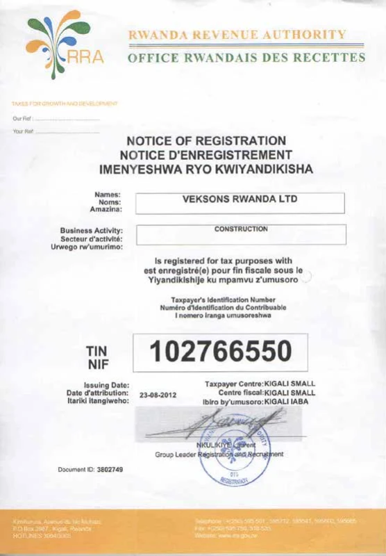 TIN Registration Certificate image